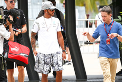 Lewis Hamilton, Mercedes AMG F1 with Ben Edwards, BBC TV Commentator