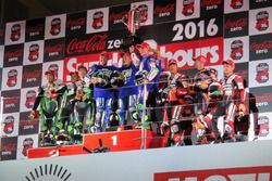 Podium: winners #21 Yamaha Factory Racing Team: Katsuyuki Nakasuga, Pol Espargaro, Alex Lowes, second place #87 Team Green: Akira Yanagawa, Kazuki Watanabe, Leon Haslam, third place #12 Yoshimura Suzuki: Takuya Tsuda, Joshua Brookes