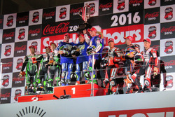 Podium: winners #21 Yamaha Factory Racing Team: Katsuyuki Nakasuga, Pol Espargaro, Alex Lowes, second place #87 Team Green: Akira Yanagawa, Kazuki Watanabe, Leon Haslam, third place #12 Yoshimura Suzuki: Takuya Tsuda, Joshua Brookes