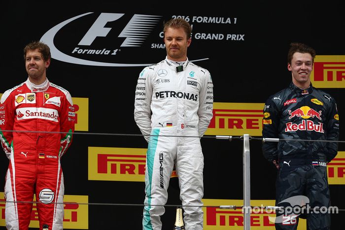 2016: 1. Nico Rosberg, 2. Sebastian Vettel, 3. Daniil Kvyat