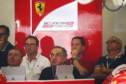 Sergio Marchionne, Ferrari President and CEO of Fiat Chrysler Automobiles watches the race