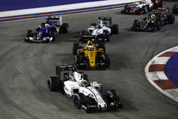 Felipe Massa, Williams FW38 Mercedes, leads Kevin Magnussen, Renault Sport F1 Team RS16 Valtteri Bottas, Williams FW38 Mercedes and Marcus Ericsson, Sauber C35 Ferrari