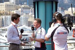 Toto Wolff, Mercedes AMG F1 Shareholder and Executive Director speaks with members of the media