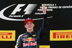 Winnaar Max Verstappen, Red Bull Racing viert op het podium
