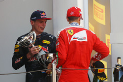 Race winner Max Verstappen, Red Bull Racing celebrates on the podium with third placed Sebastian Vet