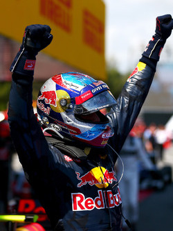 Max Verstappen, Red Bull Racing celebrates his first F1 win in parc ferme
