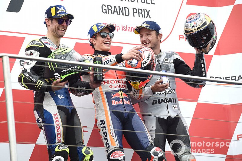 Podium: race winner Marc Marquez, Repsol Honda Team, second place Cal Crutchlow, Team LCR Honda, third place Jack Miller, Pramac Racing