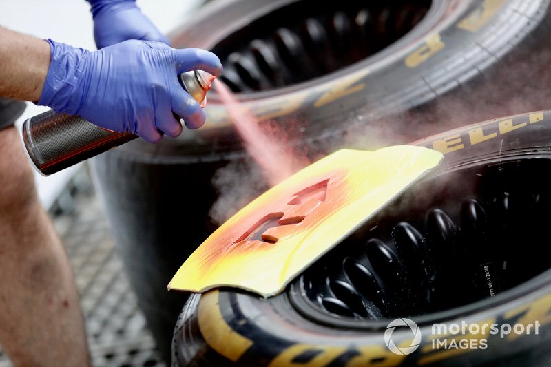 Neumáticos Pirelli pintados con spray