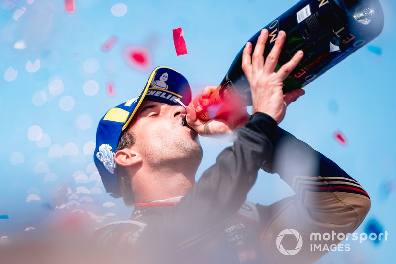 Antonio Felix da Costa, DS Techeetah, 2nd position, celebrates on the podium