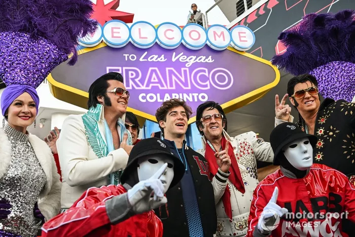 Franco Colapinto, Williams Racing, with Elvis impersonators