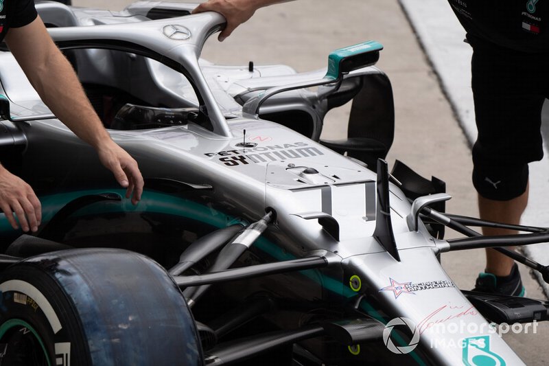 Mercedes pit stop practice with the Mercedes AMG F1 W10