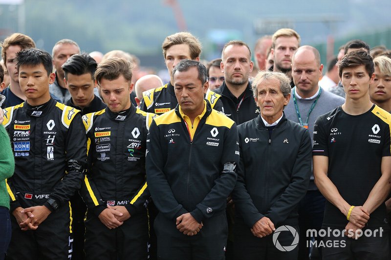 Mia Sharizman, Director de la Renault Sport Academy, Alain Prost, Renault F1 Team, con Jack Aitken, Campos Racing, Max Fewtrell, ART Grand Prix, Ye Yifei, Hitech Grand Prix