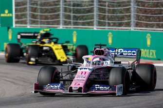 Sergio Perez, Racing Point RP19, leads Nico Hulkenberg, Renault F1 Team R.S. 19