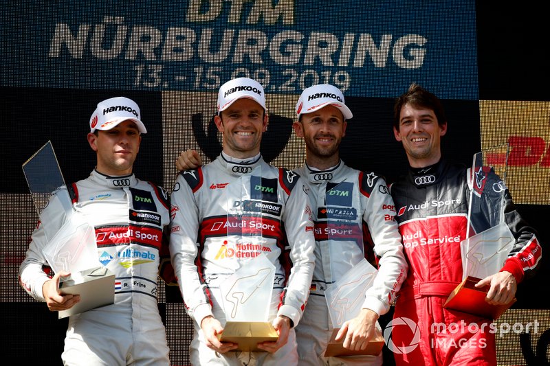 Podium: Le vainqueur Jamie Green, Audi Sport Team Rosberg, le deuxième Robin Frijns, Audi Sport Team Abt Sportsline, le troisième René Rast, Audi Sport Team Rosberg