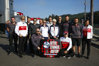 A get well message for IndyCar driver Robert Wickens, Peter Crolla, Haas, Marcus Ericsson, Sauber, Emmanel Esnault of McLaren, Frederic Vasseur, Team Principal, Sauber, Anne Bradshaw, and Charles Leclerc, Sauber, are among the well-wishers