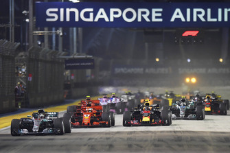Lewis Hamilton, Mercedes-AMG F1 W09 leads at the start of the race