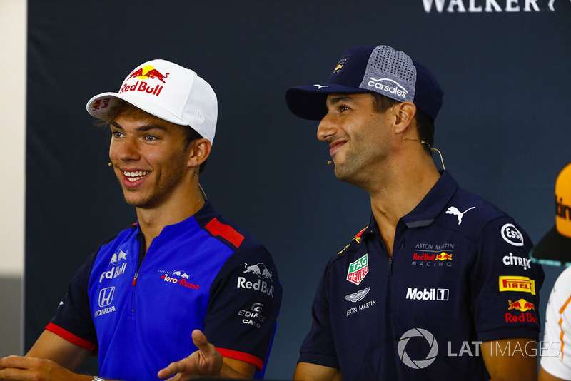Pierre Gasly, Toro Rosso, and Daniel Ricciardo, Red Bull Racing, joke in the Thursday press conference