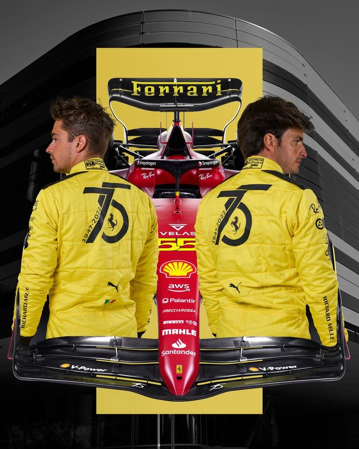 Charles Leclerc, Carlos Sainz y el Ferrari F1-75 para Monza