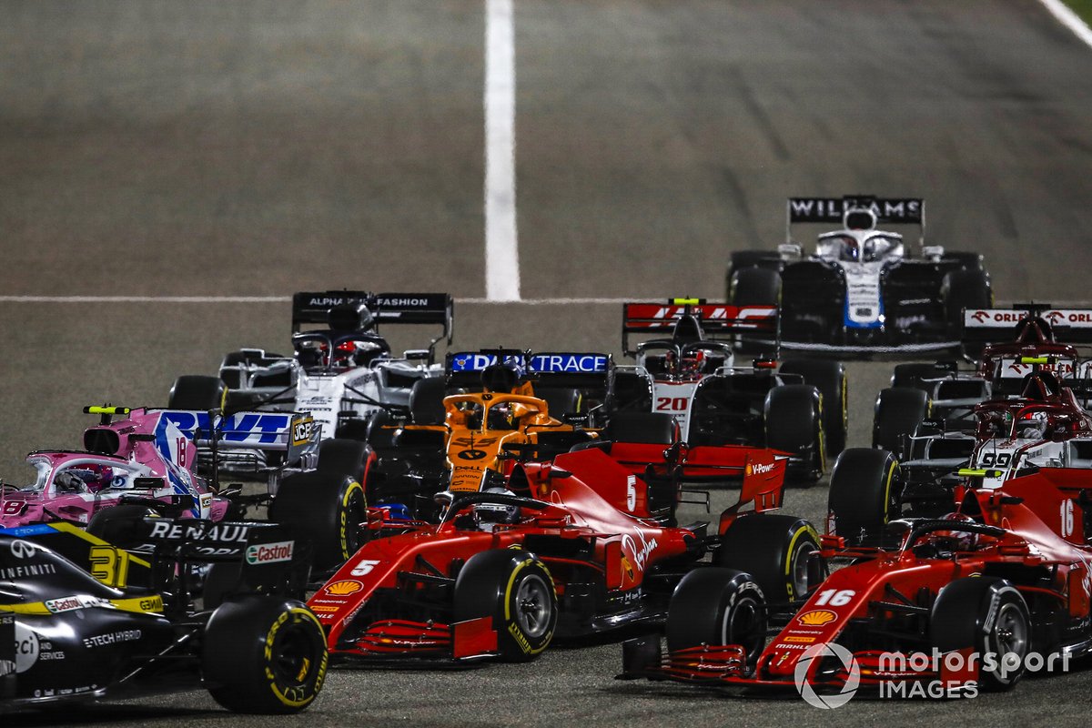 Arrancada Esteban Ocon, Renault F1 Team R.S.20, Lance Stroll, Racing Point RP20, Sebastian Vettel, Ferrari SF1000, Charles Leclerc, Ferrari SF1000, Kevin Magnussen, Haas VF-20