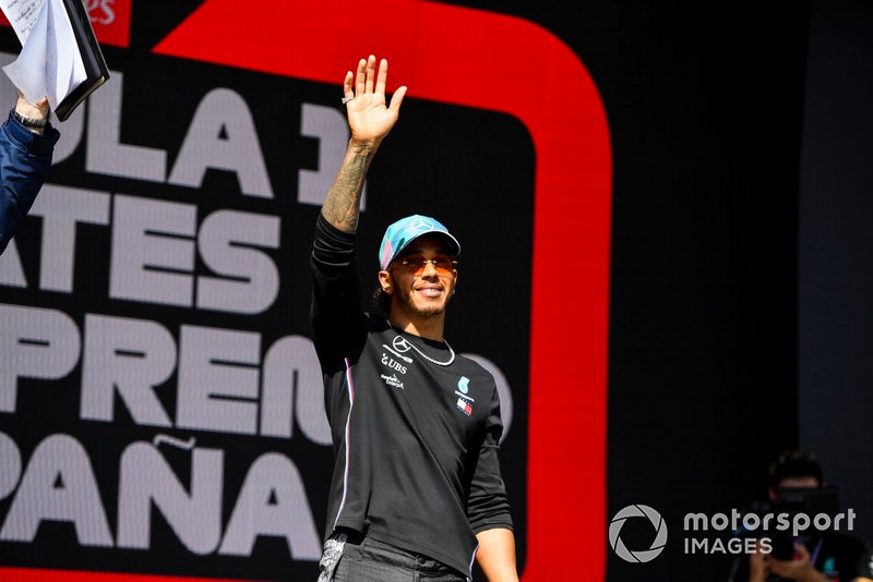 Lewis Hamilton, Mercedes AMG F1 on stage at the Fan Zone