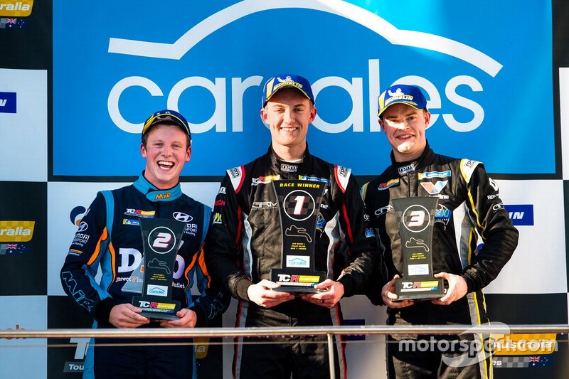 Podium: Race winner Dylan O'Keeffe, Ashley Seward Motorsport, second place Will Brown, HMO Customer Racing, third place James Moffat, Garry Rogers Motorsport