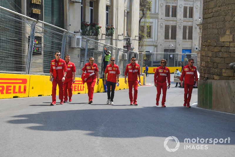 Sebastian Vettel, Ferrari walks the track with his engineers