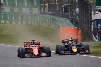 Sebastian Vettel, Ferrari SF90 en Max Verstappen, Red Bull Racing RB15