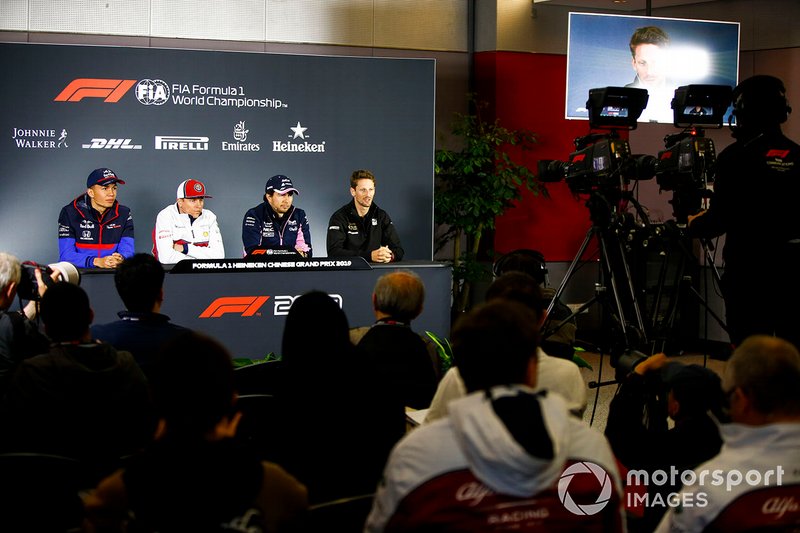 Alexander Albon, Toro Rosso, Kimi Raikkonen, Alfa Romeo Racing, Sergio Perez, Racing Point and Romain Grosjean, Haas F1 in Press Conference