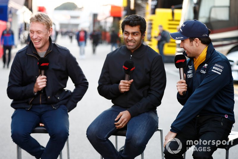 Simon Lazenby, Sky TV, Karun Chandhok, Sky TV and Sergio Perez, SportPesa Racing Point F1 Team