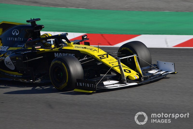 Nico Hulkenberg, Renault F1 Team R.S. 19, avec un système de mesure sur l'aileron avant