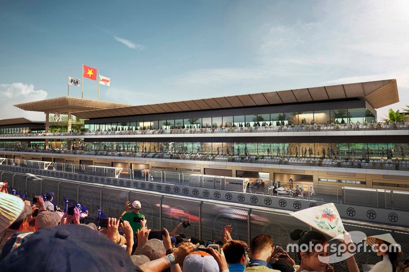 Rendering della pit lane e della griglia di partenza del circuito di Hanoi