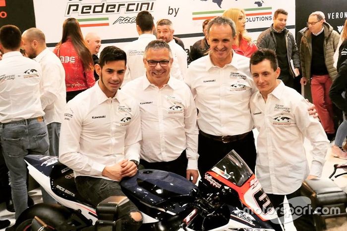 Ayrton Badovini, Jordi Torres, with the Pedercini Racing members