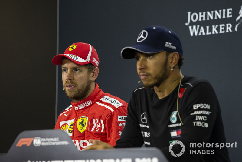 Sebastian Vettel, Ferrari and Lewis Hamilton, Mercedes AMG F1 in Press Conference