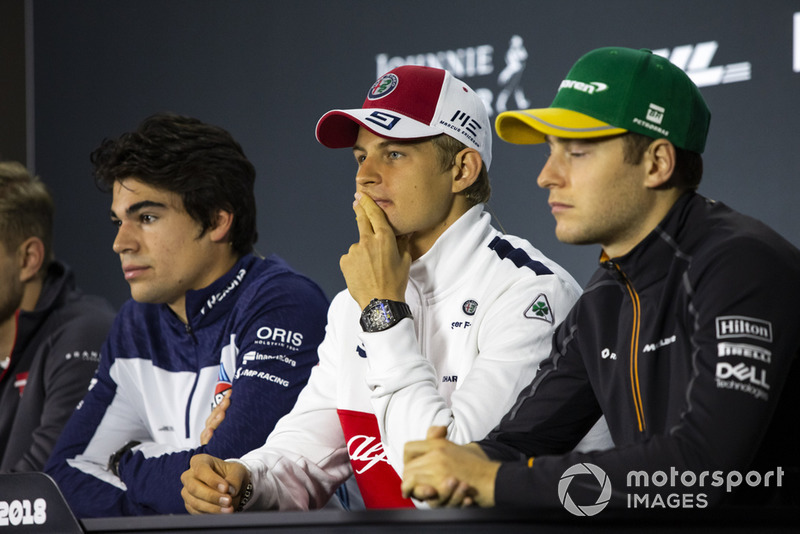 Lance Stroll, Williams Racing, Marcus Ericsson, Sauber and Stoffel Vandoorne, McLaren in the press conference