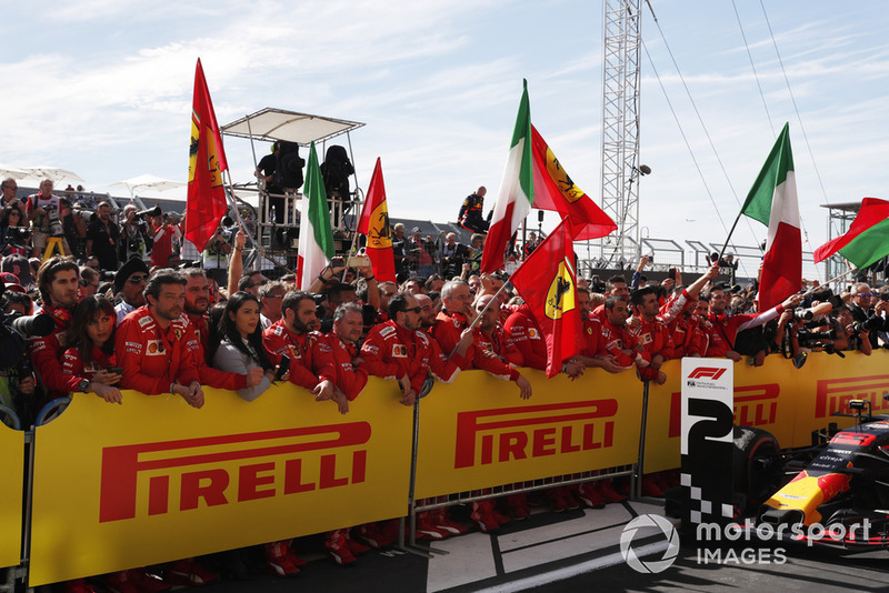Ferrari team celebrate in parc ferme