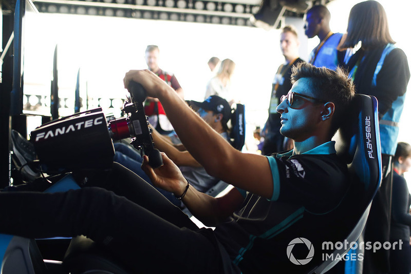 Mitch Evans, Panasonic Jaguar Racing, on the eRace simulators