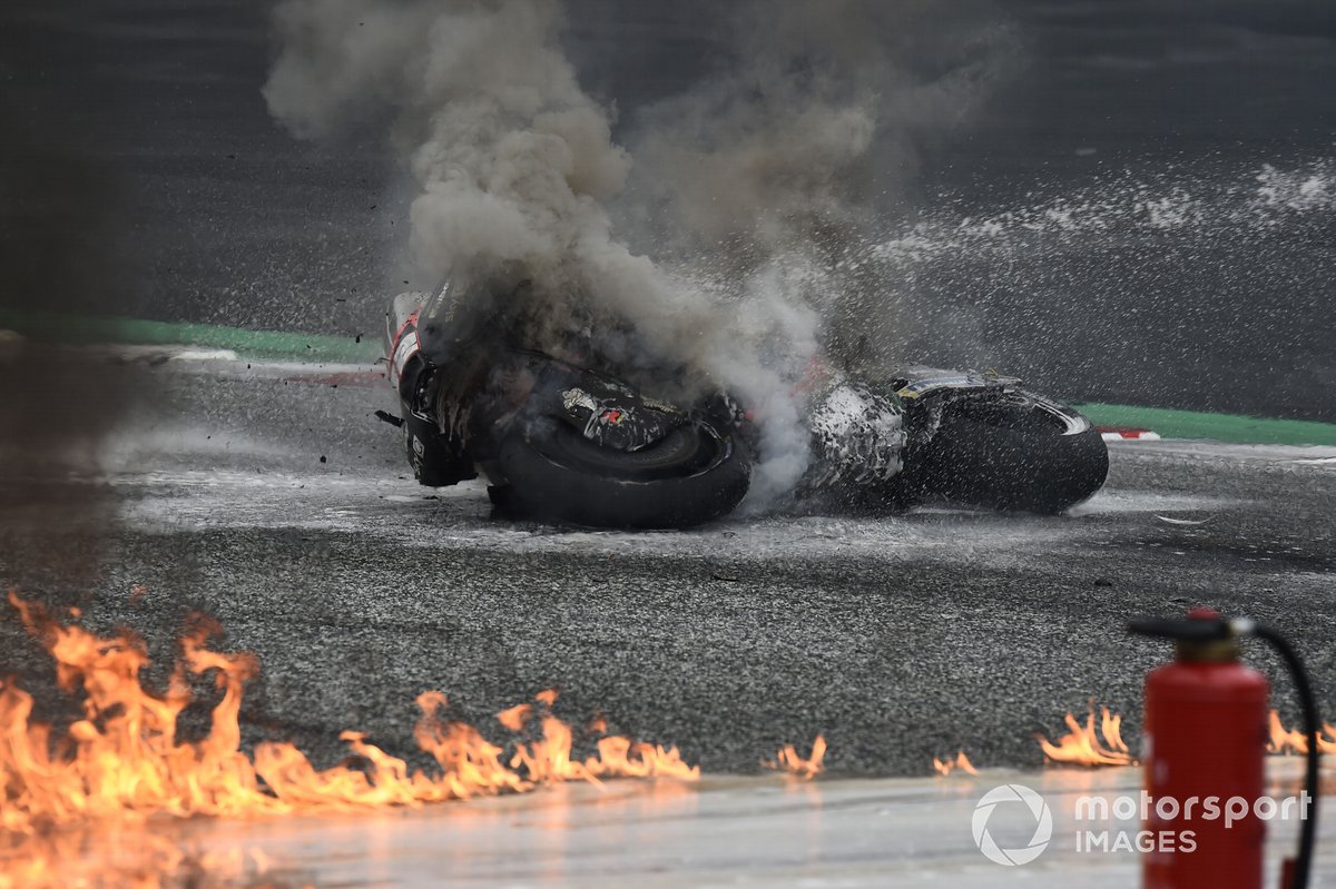 Fire after a crash at turn 2