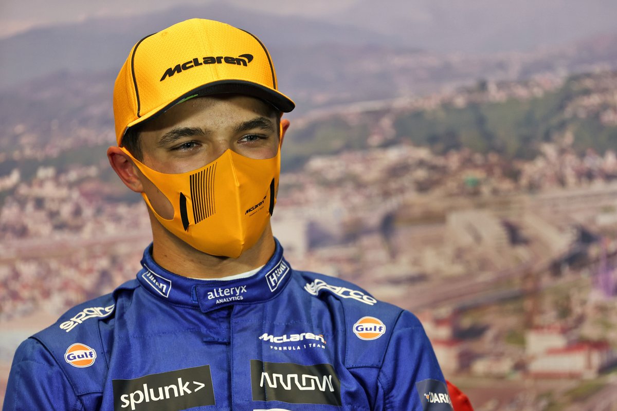 L'uomo della pole Lando Norris, McLaren, nella conferenza stampa post qualifiche