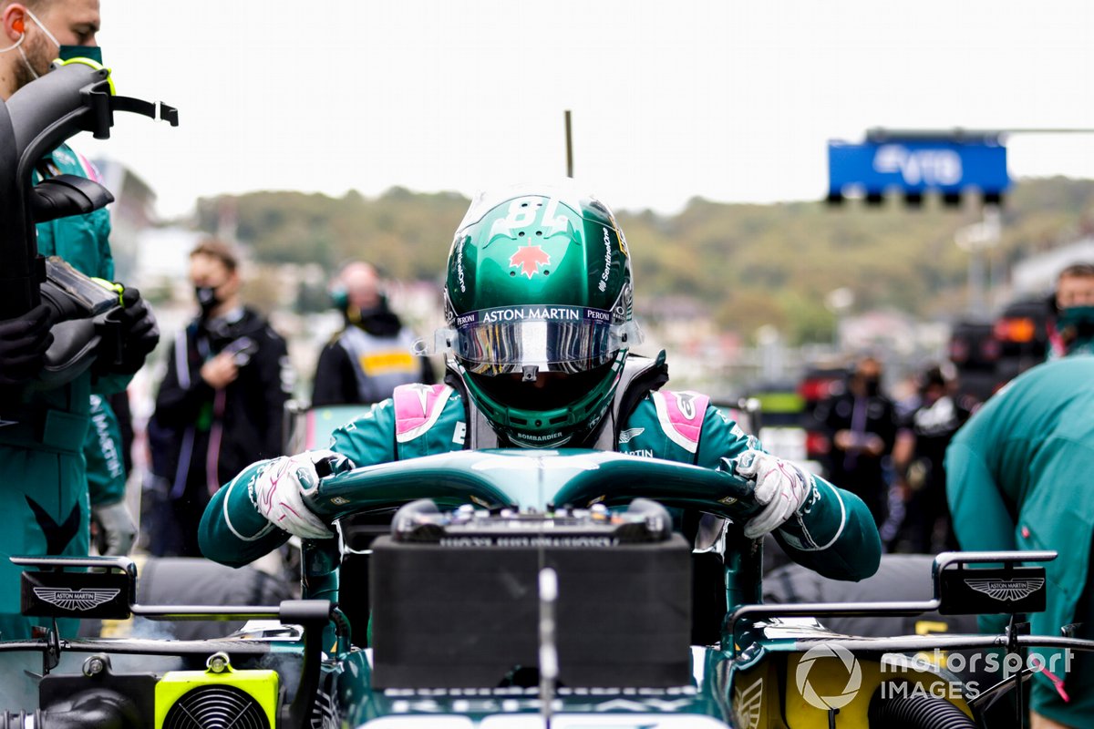 Lance Stroll, Aston Martin, sulla griglia