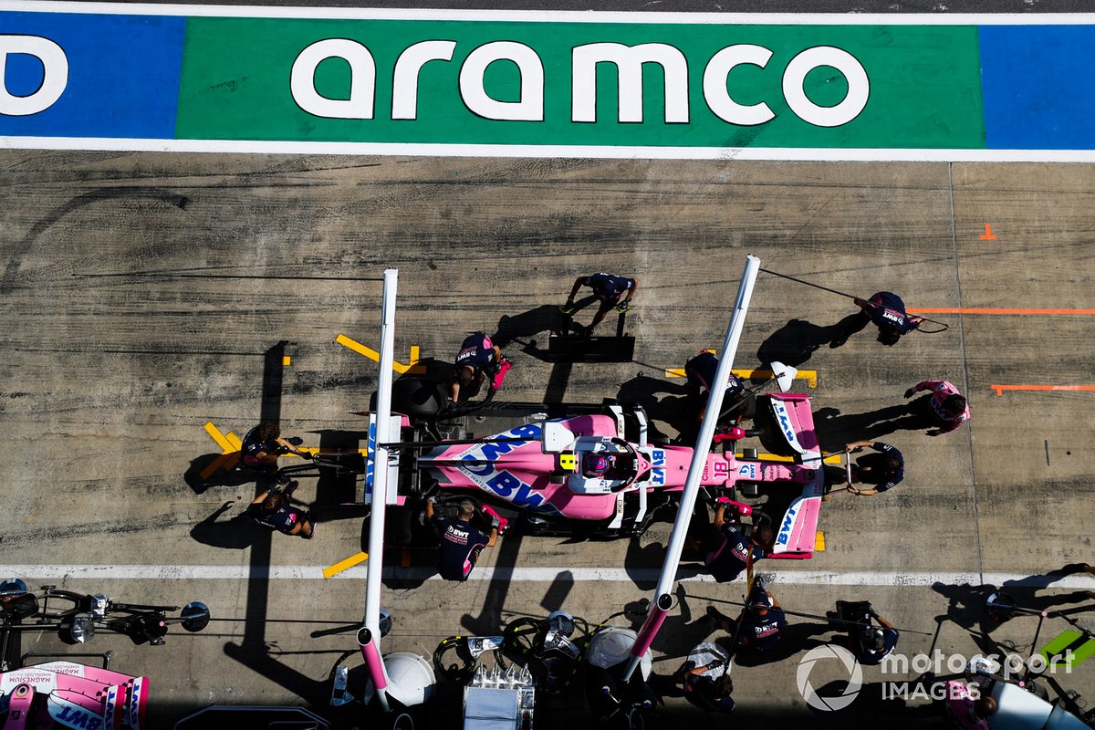 Lance Stroll, Racing Point RP20, in the pits