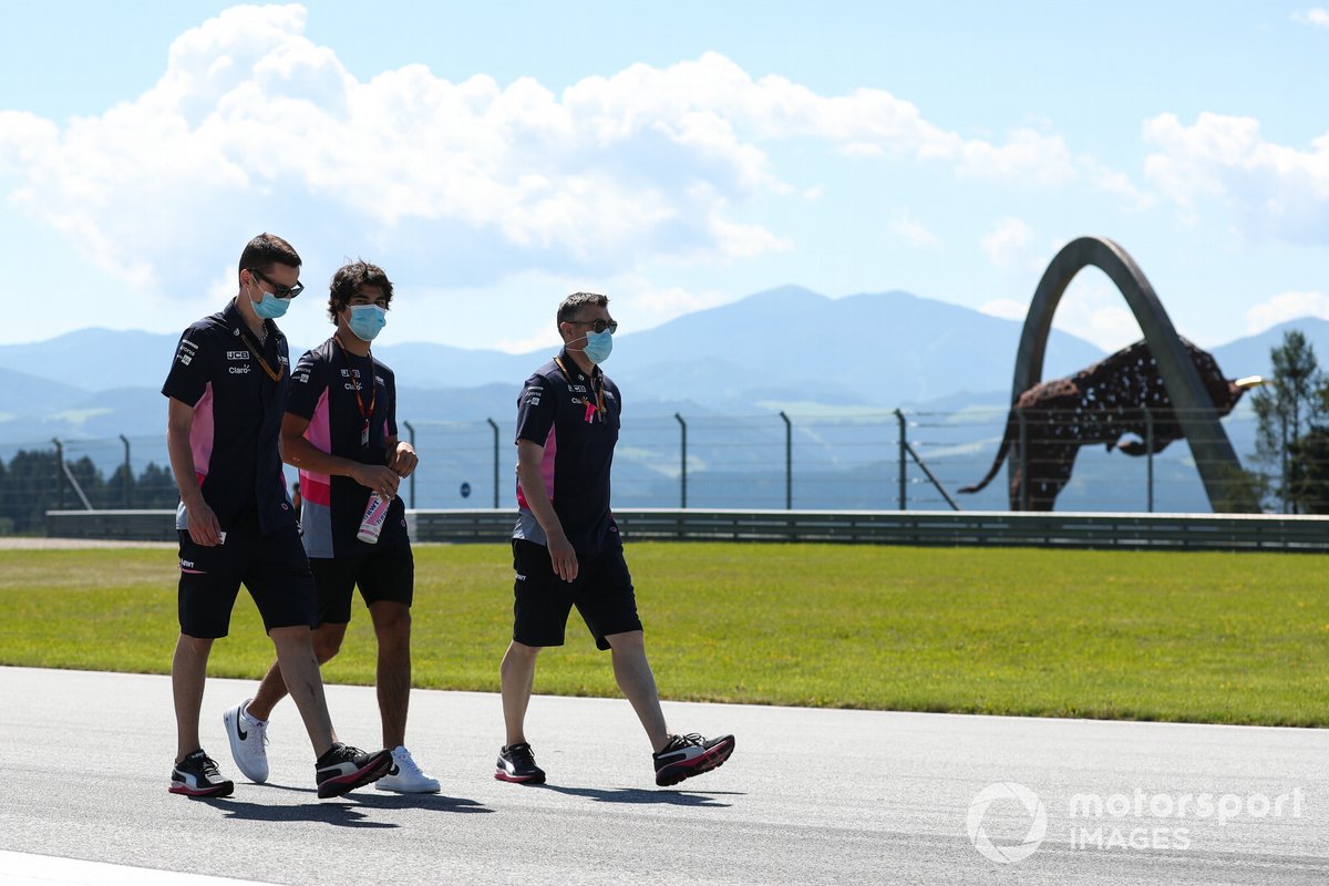 Lance Stroll, Racing Point, walks the track