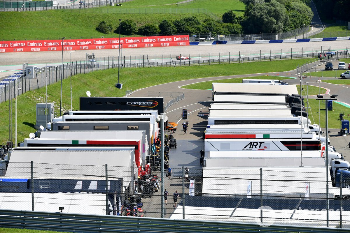 A view of the teams in the paddock