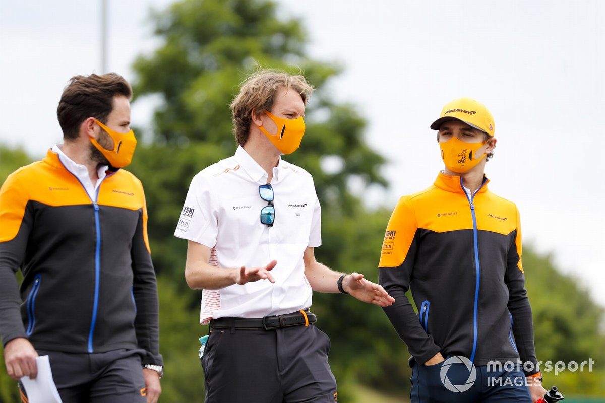 Lando Norris, McLaren walks the track