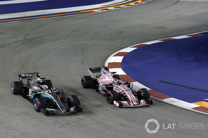 Lewis Hamilton, Mercedes AMG F1 F1 W08 Sergio Perez, Sahara Force India VJM10