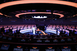 Fernando Alonso, McLaren, Stoffel Vandoorne, McLaren, and presenter Simon Lazenby discuss the MCL32 on stage