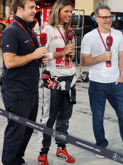 Davide Valsecchi, Sky F1 Italia Presenter with Federica Masolin, Sky F1 Italia Presenter and Jacques Villeneuve