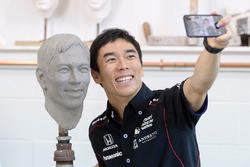 Takuma Sato sitting for Borg-Warner Trophy bust
