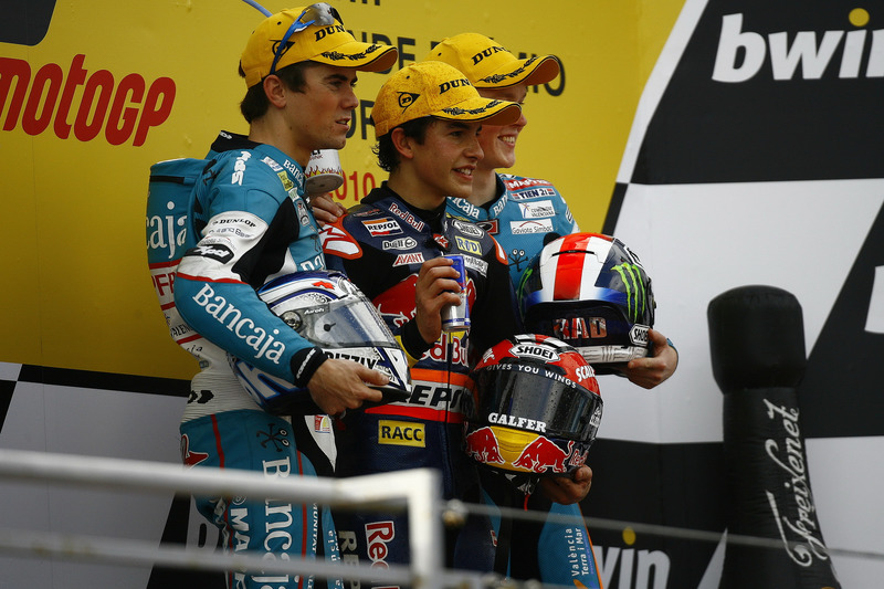 Podio: 1º Marc Márquez, 2º Nico Terol, 3º Bradley Smith