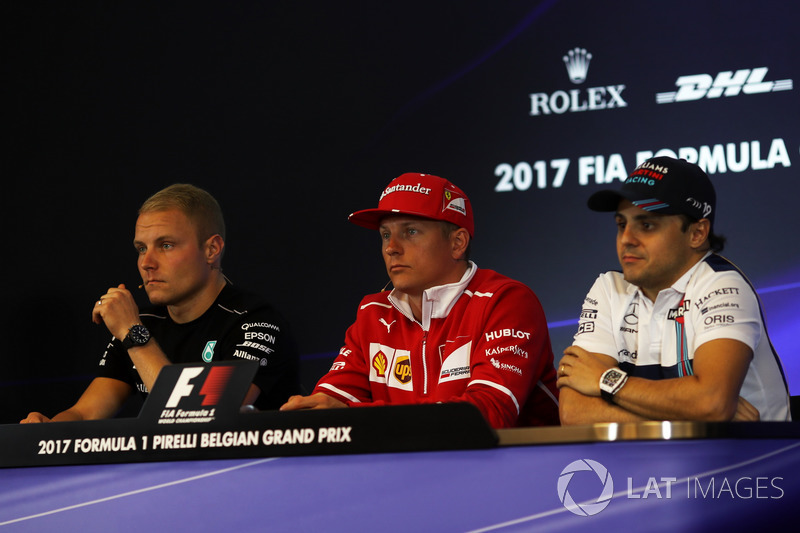 Valtteri Bottas, Mercedes AMG F1, Kimi Raikkonen, Ferrari e Felipe Massa, Williams nella conferenza stampa