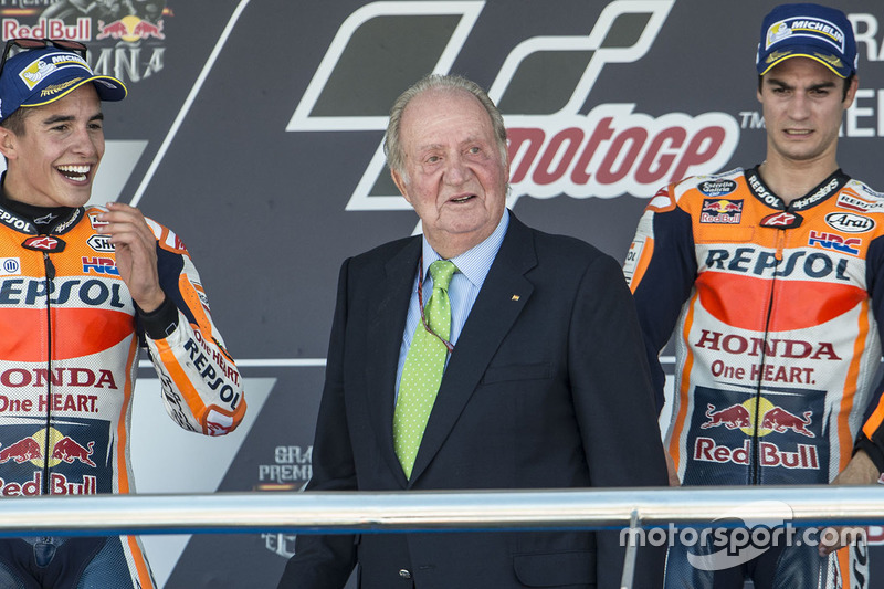 Podium: Ganador, Dani Pedrosa, Repsol Honda Team, segundo, Marc Marquez, Repsol Honda Team, former Spanish King Juan Carlos